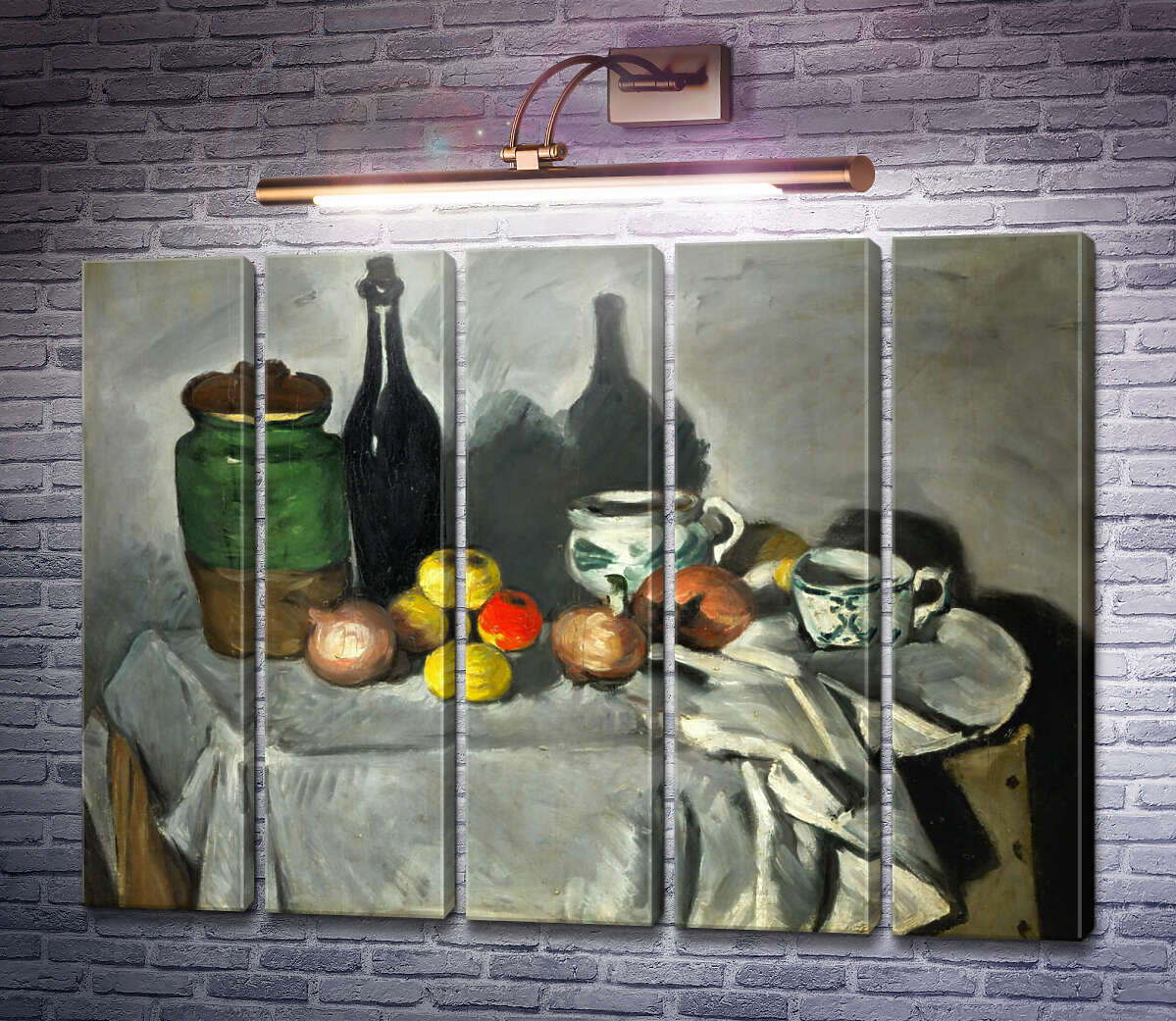Модульная картина Кувшин, бутылка, чашки и фрукты (Модуль №26) Поль Сезанн Модульная картина Кувшин, бутылка, чашки и фрукты (Модуль №26) Поль Сезанн