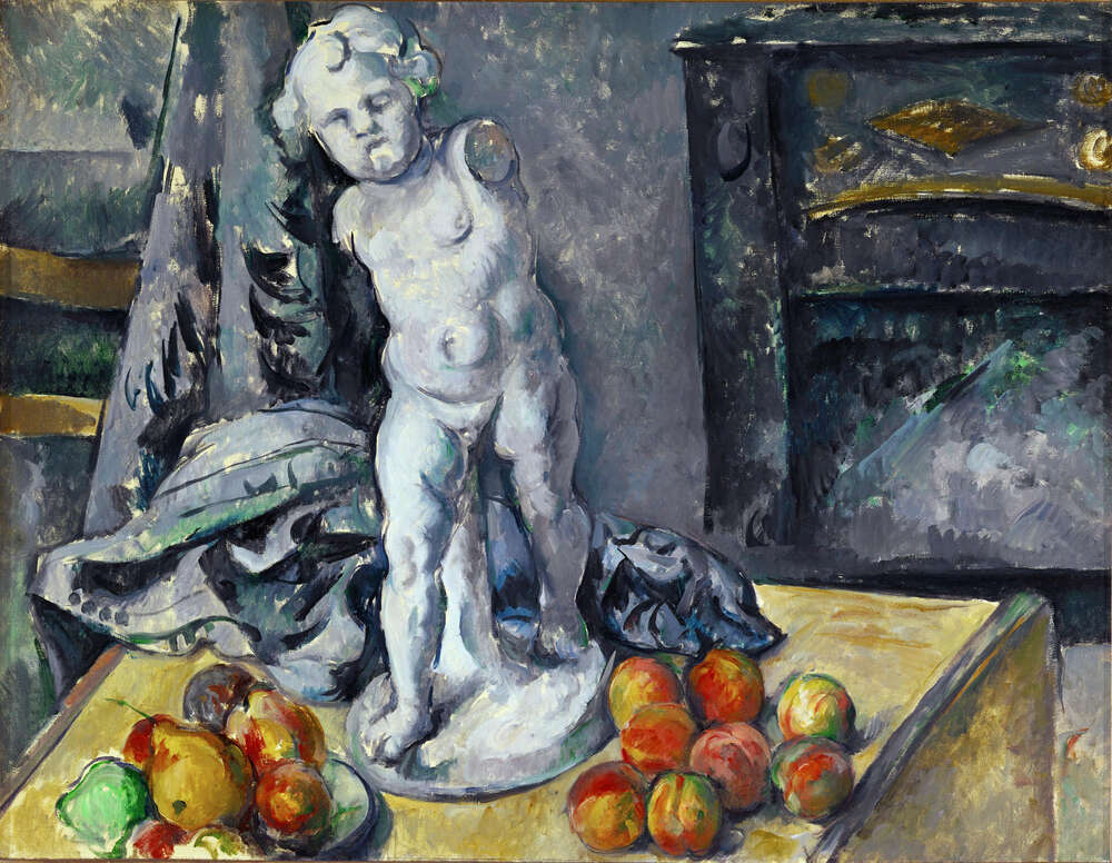 репродукция картина-постер  Натюрморт с фруктами и статуэткой Поль Сезанн