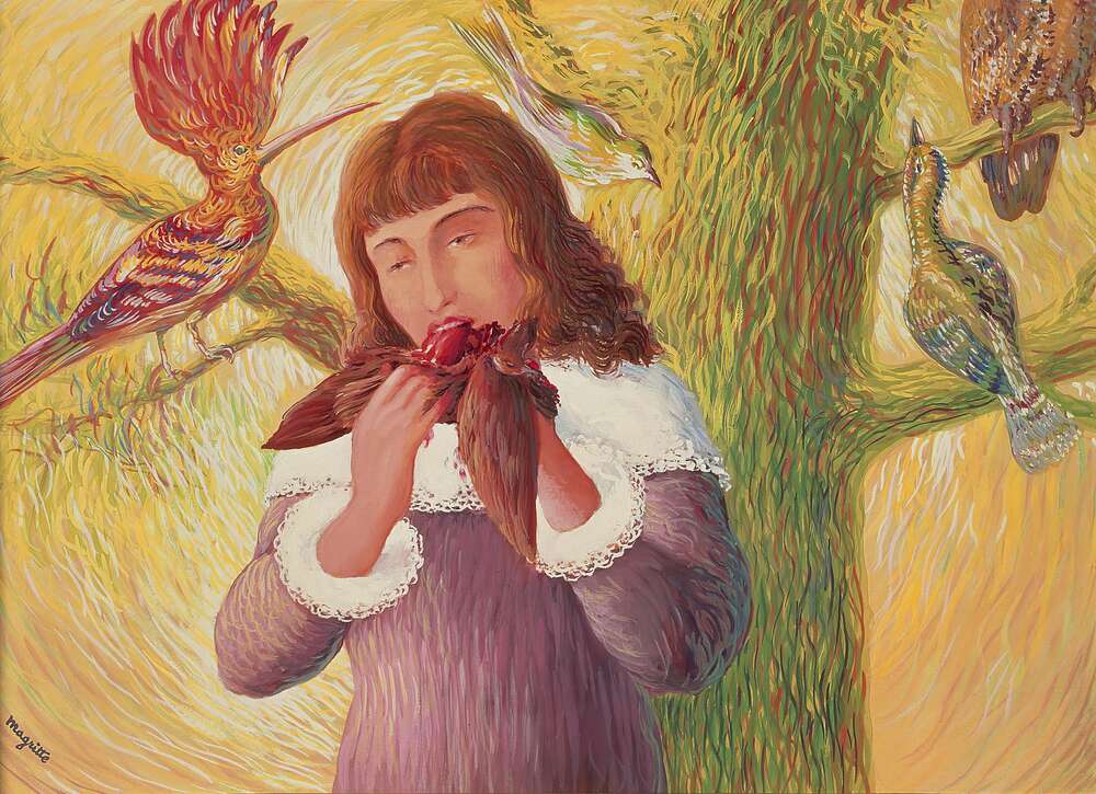 репродукция картина-постер  Девушка, поедающая птиц (Удовольствие) Рене Магритт