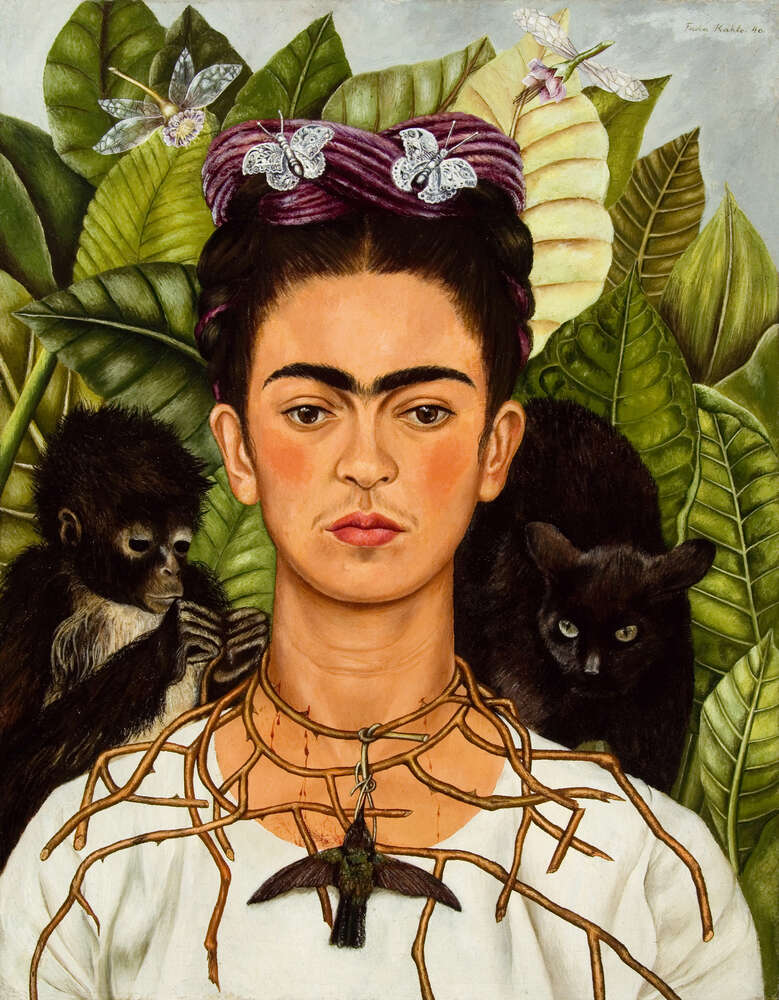 репродукция картина-постер  Автопортрет с терновым ожерельем и колибри, 1940 Фрида Кало