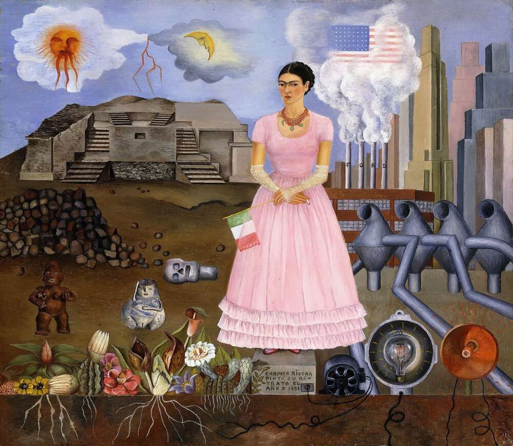 репродукция картина-постер  Автопортрет на границе Мексики и США Фрида Кало
