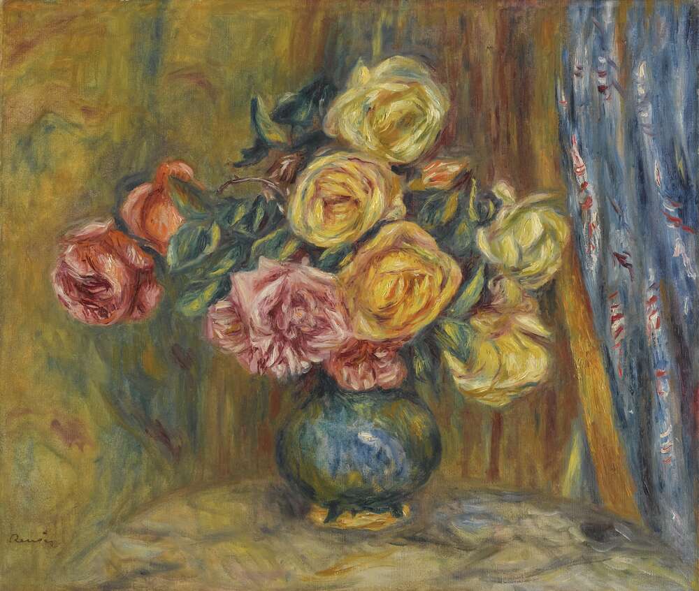 репродукція картина-постер  Троянди і блакитна завіса, 1912 П'єр Огюст Ренуар