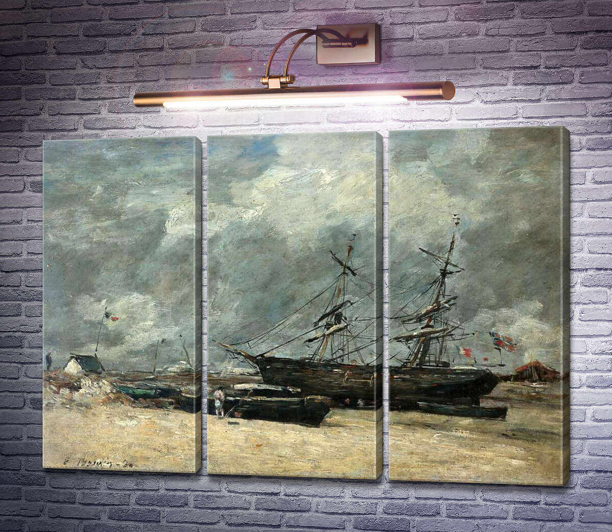 Модульная картина Рыбачьи лодки на морском берегу (Трувиль. Отлив.) (Модуль №2) Эжен Буден
