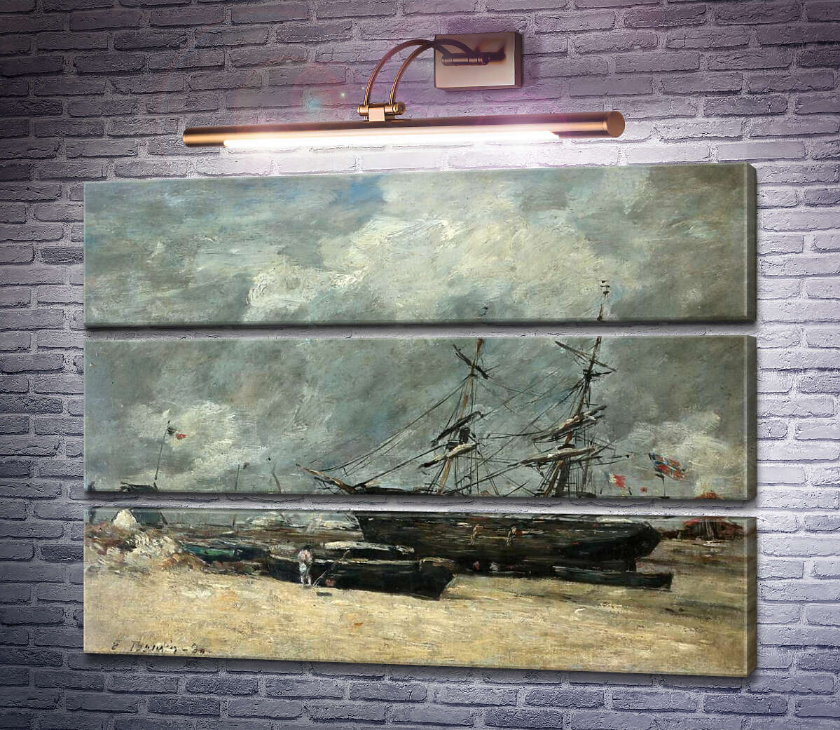 Модульная картина Рыбачьи лодки на морском берегу (Трувиль. Отлив.) (Модуль №15) Эжен Буден