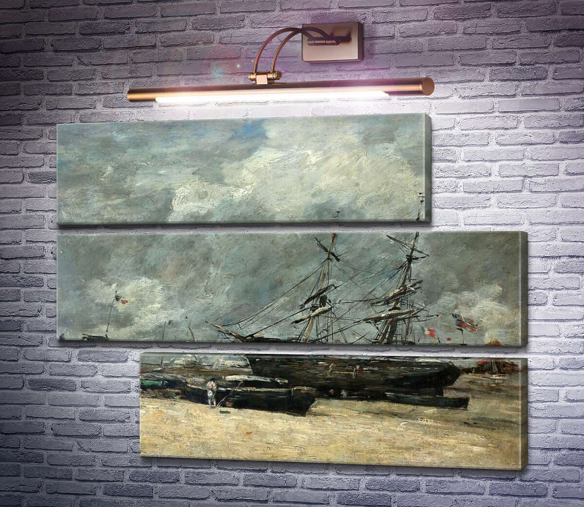 Модульная картина Рыбачьи лодки на морском берегу (Трувиль. Отлив.) (Модуль №16) Эжен Буден Модульная картина Рыбачьи лодки на морском берегу (Трувиль. Отлив.) (Модуль №16) Эжен Буден