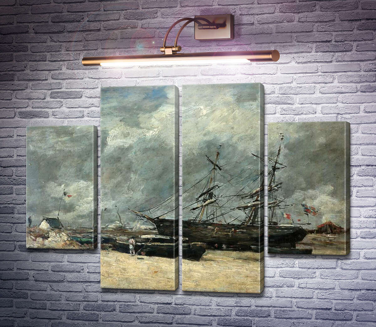 Модульная картина Рыбачьи лодки на морском берегу (Трувиль. Отлив.) (Модуль №20) Эжен Буден Модульная картина Рыбачьи лодки на морском берегу (Трувиль. Отлив.) (Модуль №20) Эжен Буден