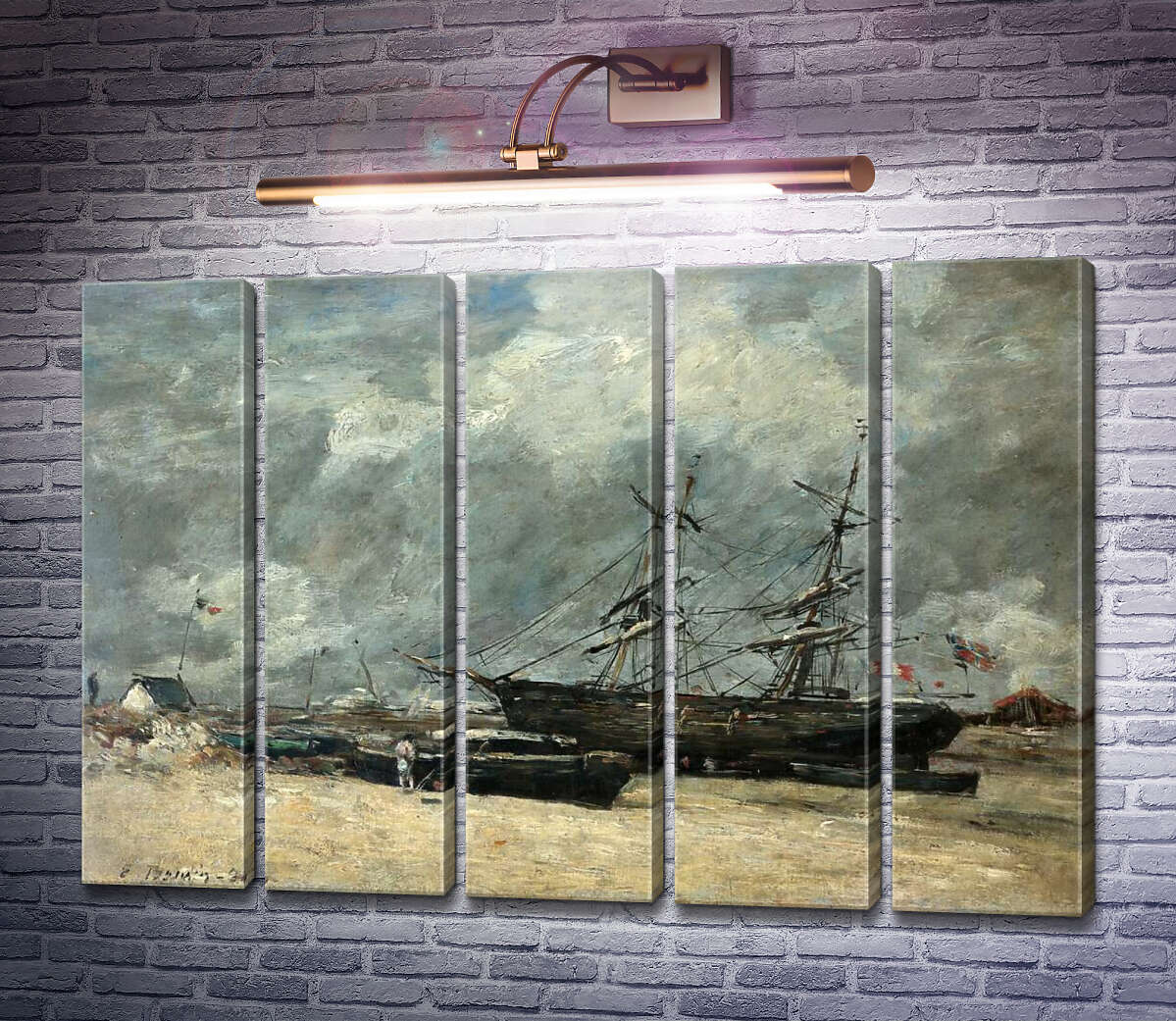 Модульна картина Рибачі човна на морському березі (Трувіль. Відплив.) (Модуль №26) Ежен Буден