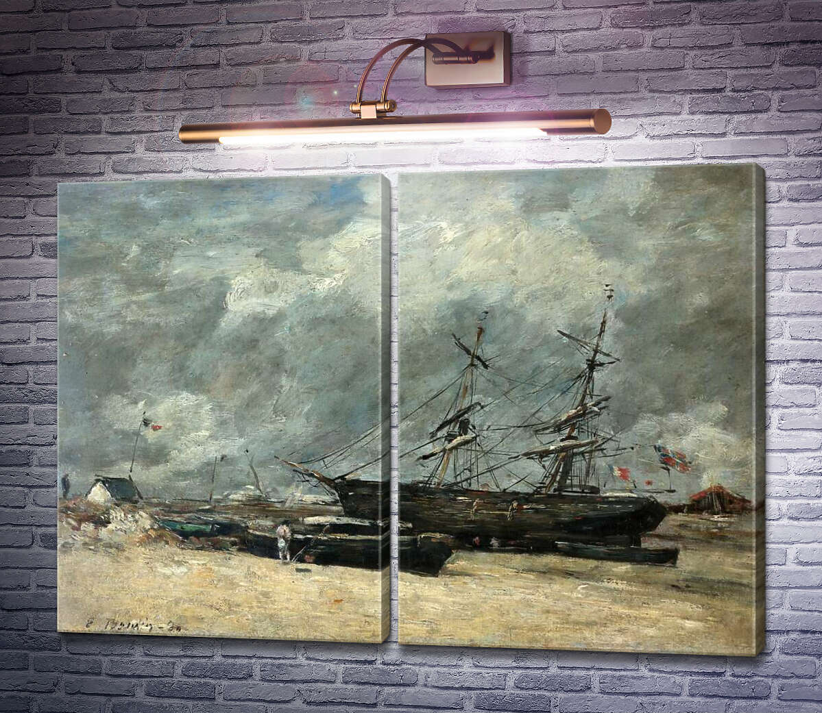 Модульная картина Рыбачьи лодки на морском берегу (Трувиль. Отлив.) (Модуль №6) Эжен Буден