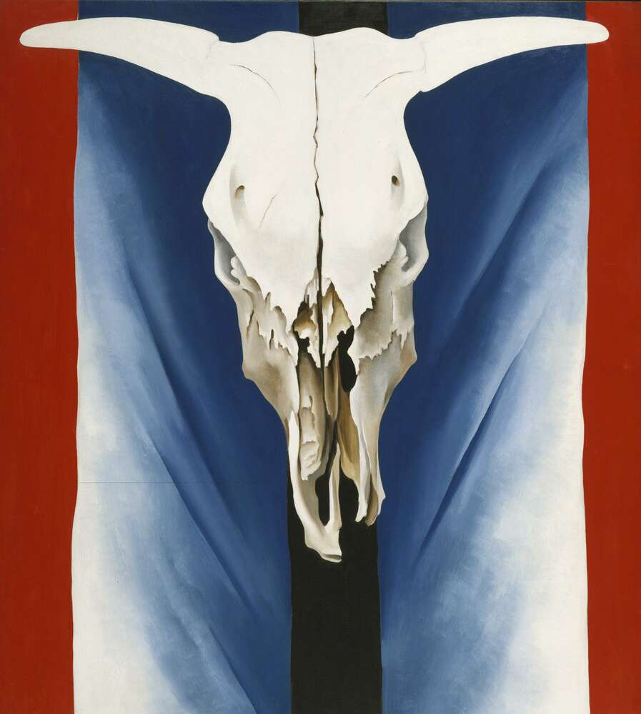 репродукция картина-постер  Череп коровы. Красный, белый и синий Джорджия О'Кифф