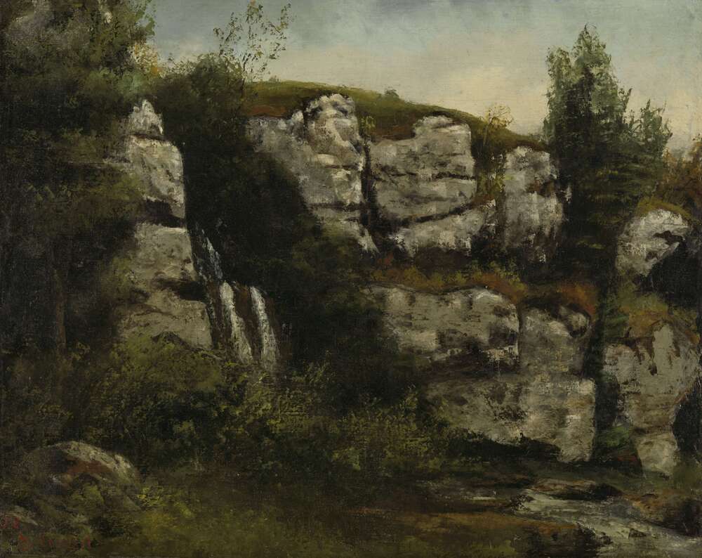 репродукція картина-постер  Скелястий краєвид з водоспадом Гюстав Курбе