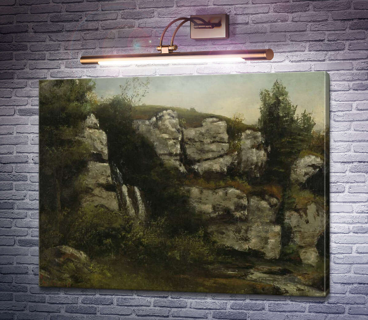 Картина Скелястий краєвид з водоспадом Гюстав Курбе