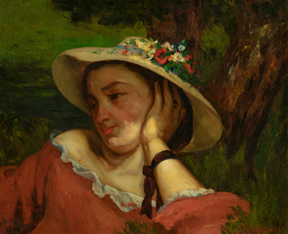 репродукція картина-постер  Жінка в капелюшку з квітами Гюстав Курбе