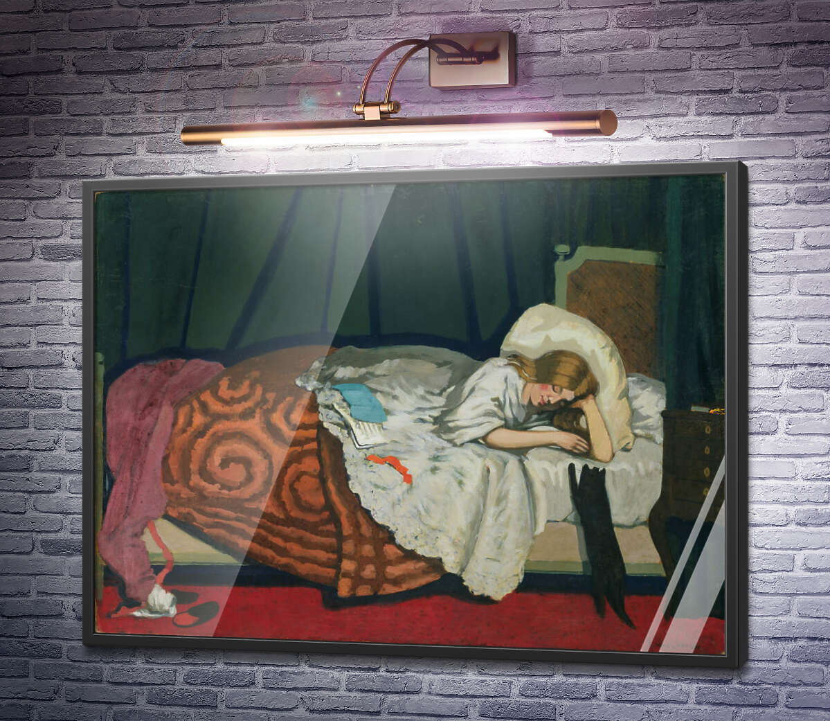 Постер Жінка, що лежить, грає з кішкою Фелікс Валлоттон