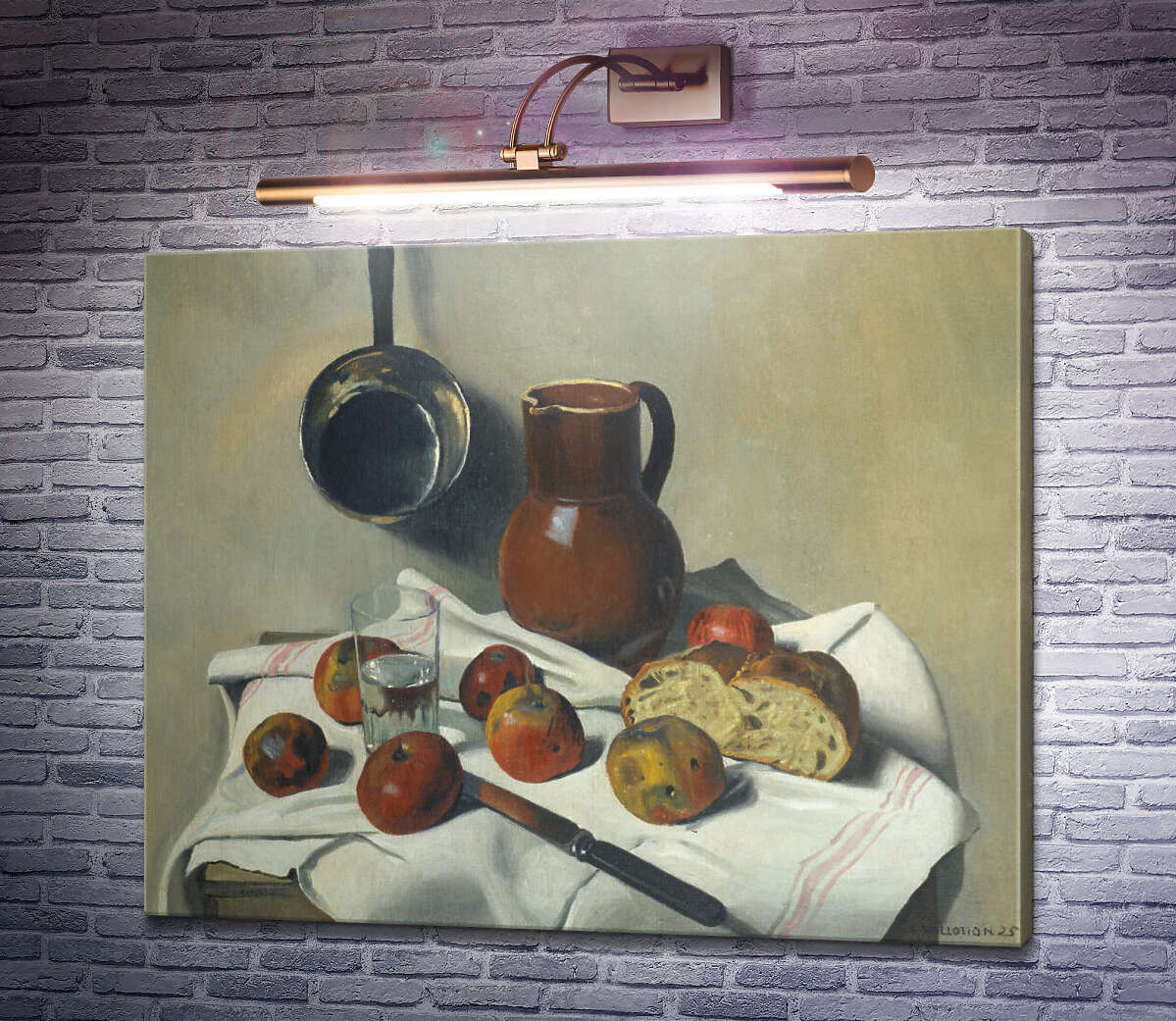 Картина Яблука, глечик, склянка води та хліб Фелікс Валлоттон
