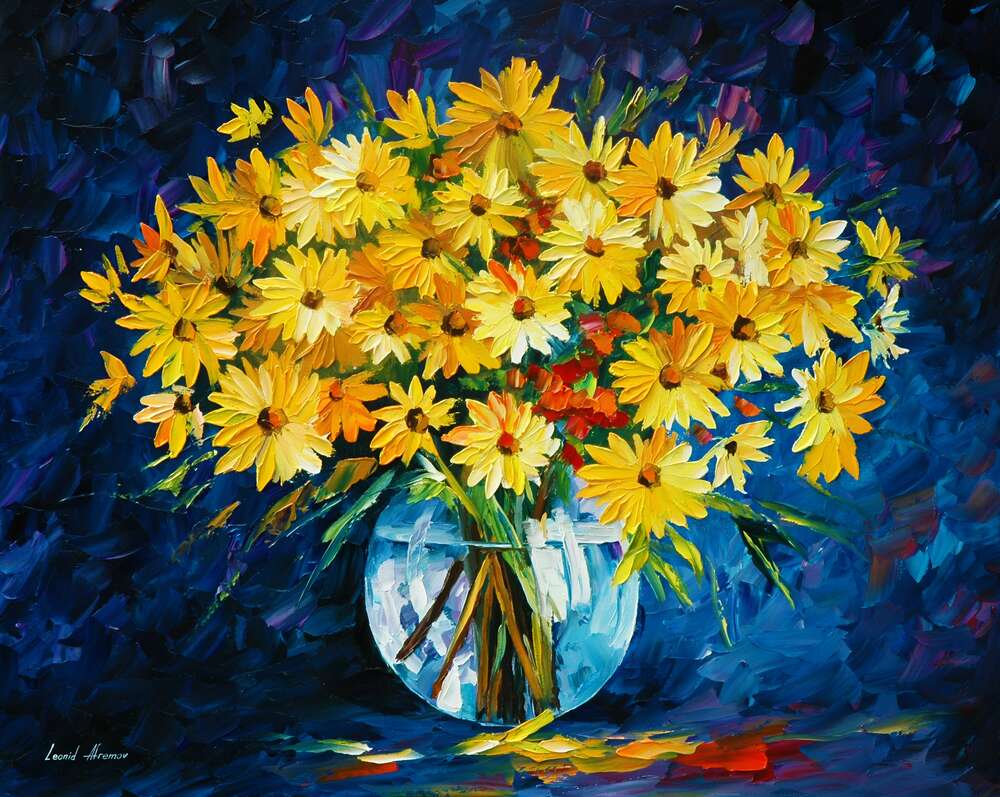 репродукція картина-постер  Жовті квіти на блакитному тлі Леонід Афремов