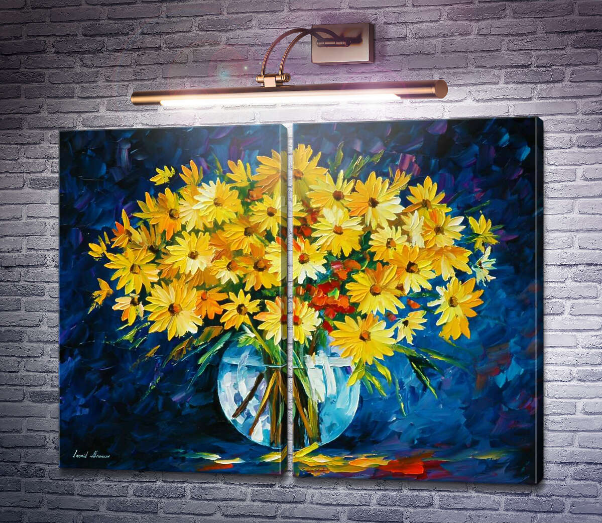 Модульна картина Жовті квіти на блакитному тлі Леонід Афремов