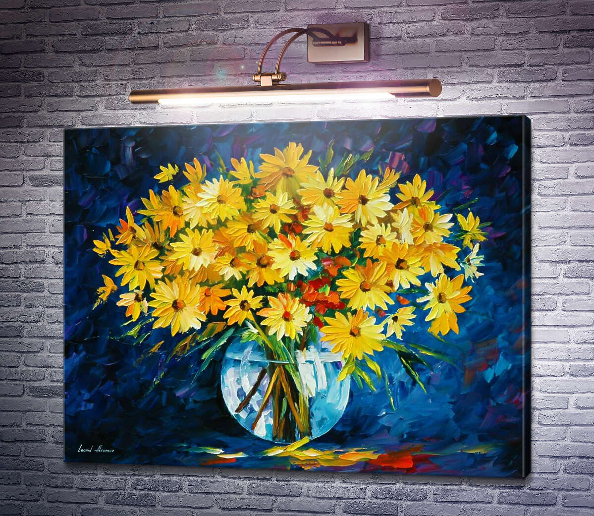 Картина Жовті квіти на блакитному тлі Леонід Афремов