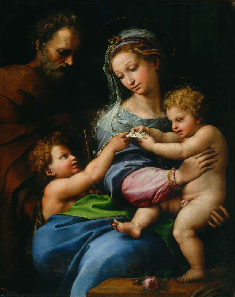 репродукция картина-постер  Святое Семейство с маленьким Иоанном Крестителем Рафаэль Санти