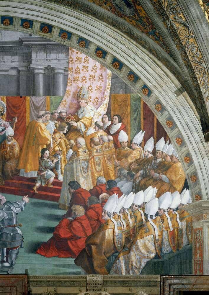 репродукция картина-постер  Станца Пожар в Борго: Коронация Карла Великого Папой Львом III на Рождество 799 года (фрагмент) Рафаэль Санти