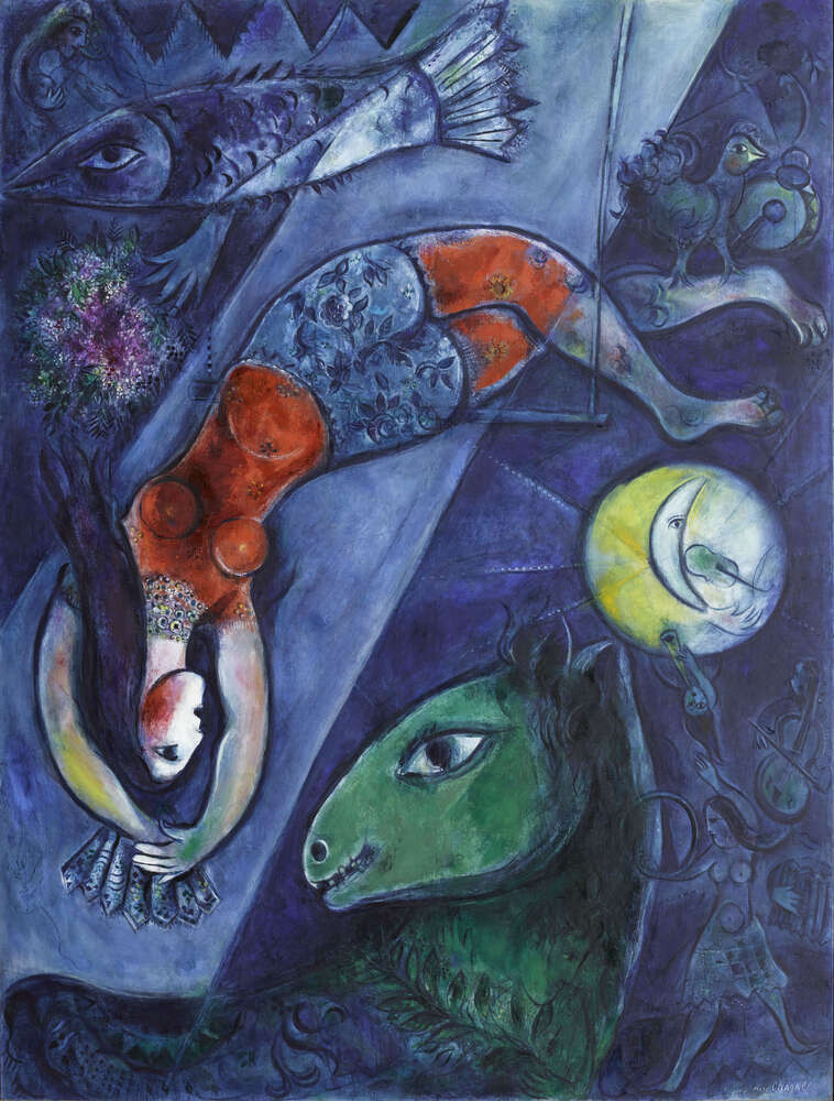 репродукция картина-постер  Голубой цирк Марк Шагал