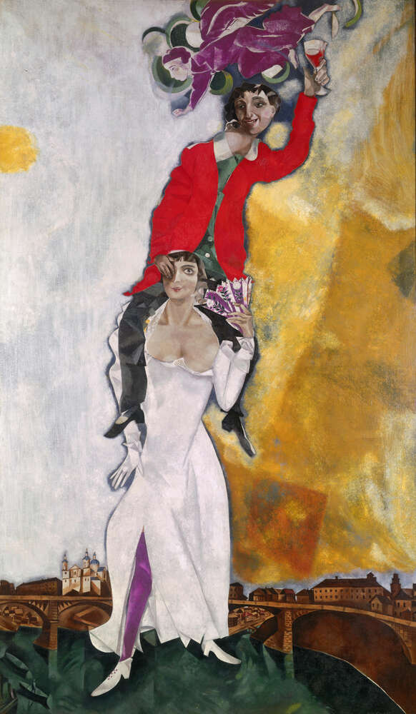 репродукция картина-постер  Двойной портрет с бокалом вина Марк Шагал