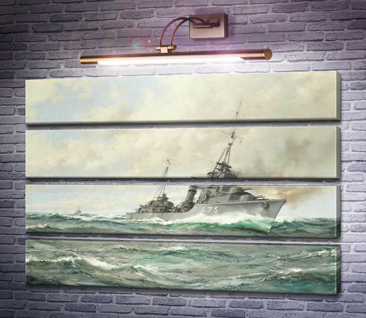 Модульная картина Эсминец трайбл-класса HMS Eskimo в погоне, орудия пылают (Модуль №22) Монтегю Доусон