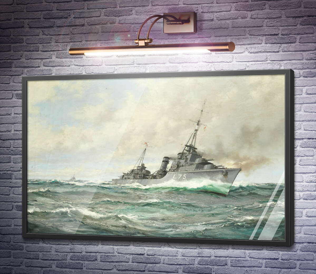 Постер Эсминец трайбл-класса HMS Eskimo в погоне, орудия пылают Монтегю Доусон