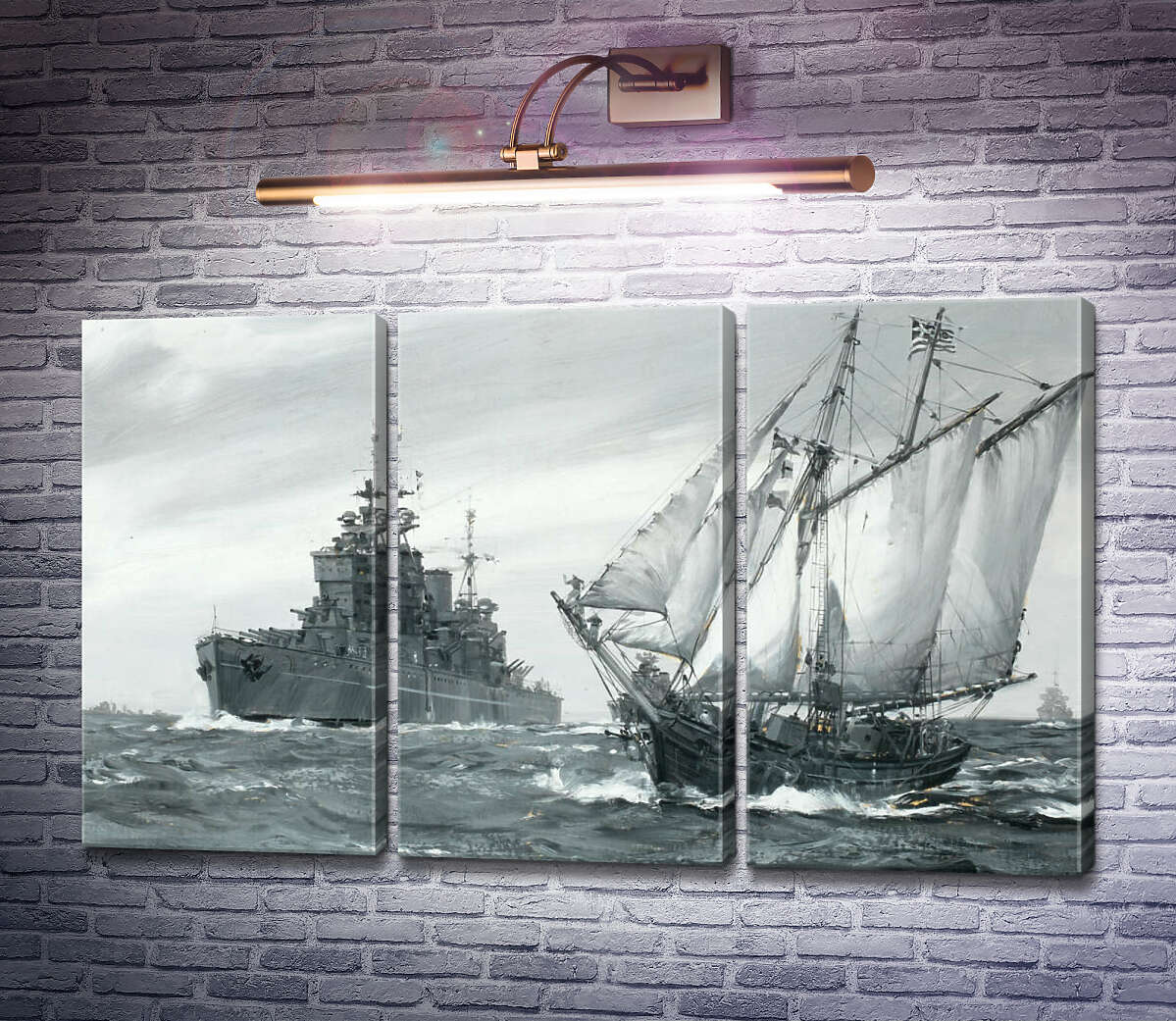 Модульная картина Линкор H.M.S. Король Георг V ремонтирует греческую торговую шхуну в море (Модуль №2) Монтегю Доусон Модульная картина Линкор H.M.S. Король Георг V ремонтирует греческую торговую шхуну в море (Модуль №2) Монтегю Доусон
