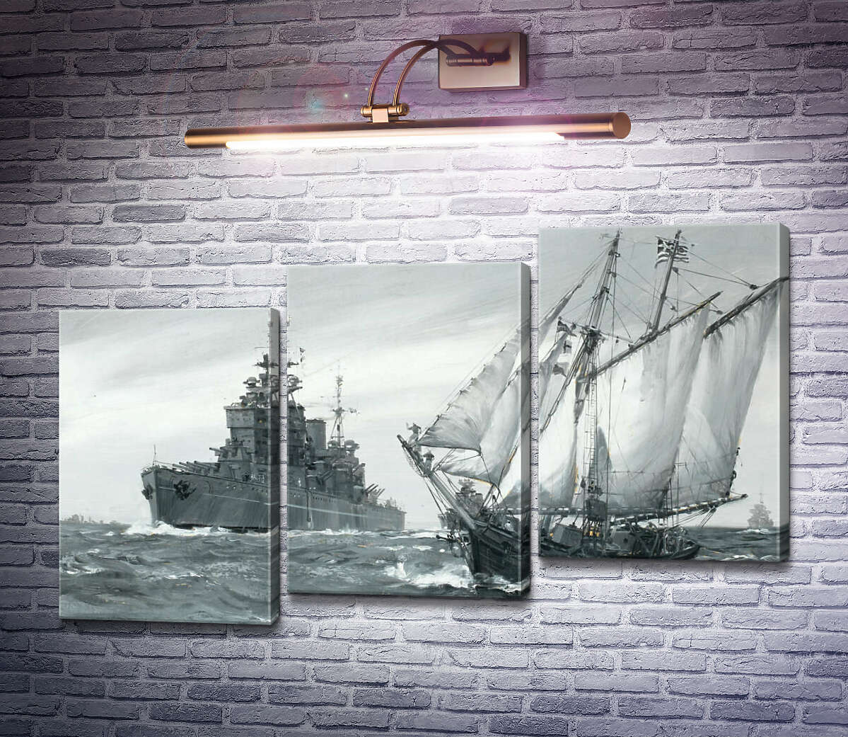 Модульная картина Линкор H.M.S. Король Георг V ремонтирует греческую торговую шхуну в море (Модуль №14) Монтегю Доусон