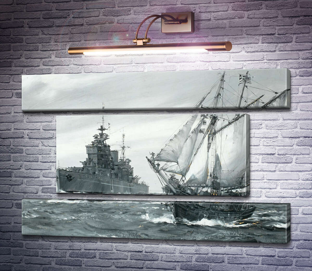 Модульная картина Линкор H.M.S. Король Георг V ремонтирует греческую торговую шхуну в море (Модуль №18) Монтегю Доусон
