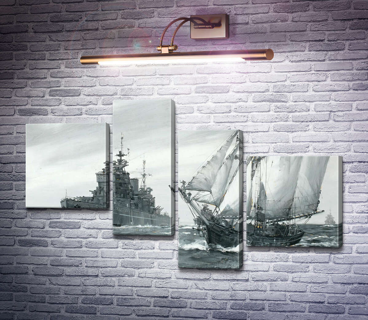 Модульная картина Линкор H.M.S. Король Георг V ремонтирует греческую торговую шхуну в море (Модуль №21) Монтегю Доусон