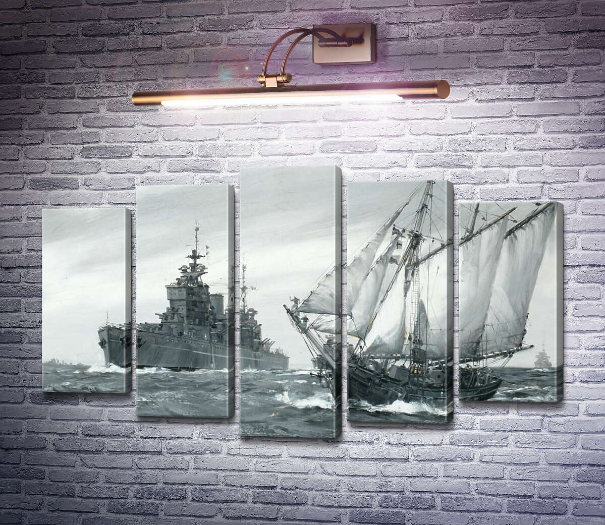 Модульна картина Лінкор HMS. Король Георг V ремонтує грецьку торгову шхуну у морі (Модуль №4) Монтегю Доусон