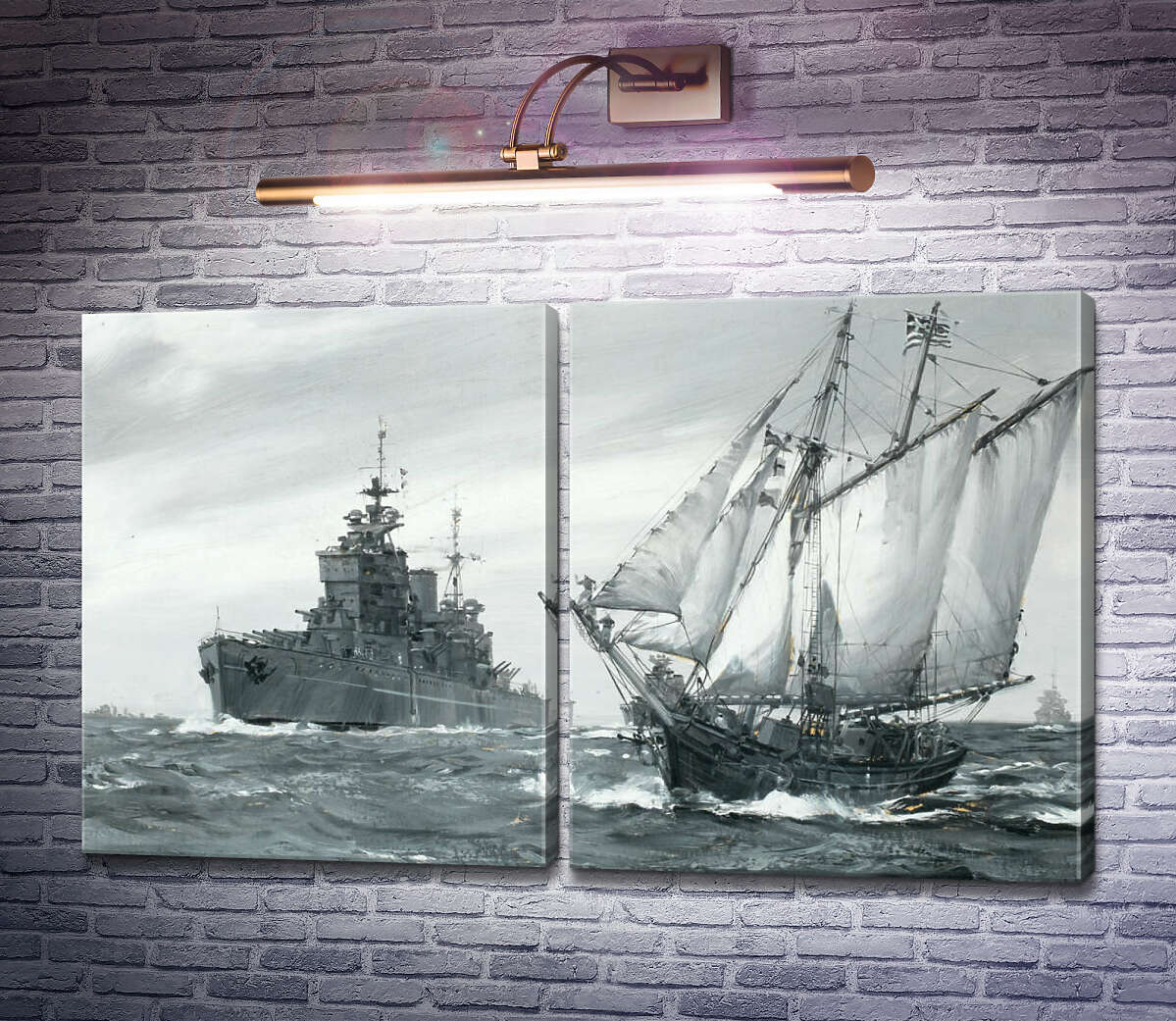 Модульна картина Лінкор HMS. Король Георг V ремонтує грецьку торгову шхуну у морі (Модуль №6) Монтегю Доусон Модульна картина Лінкор HMS. Король Георг V ремонтує грецьку торгову шхуну у морі (Модуль №6) Монтегю Доусон