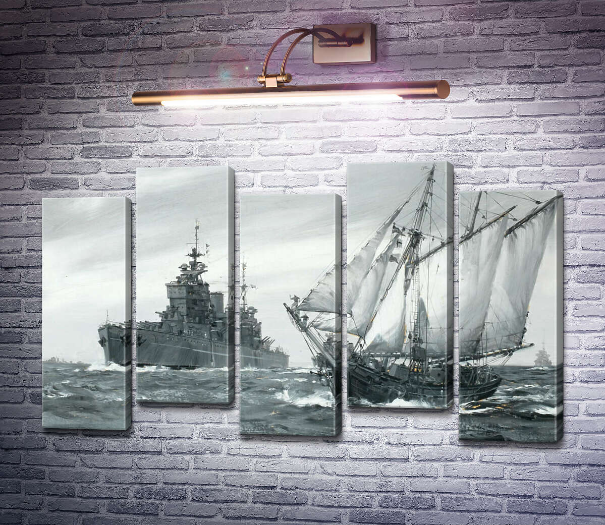 Модульна картина Лінкор HMS. Король Георг V ремонтує грецьку торгову шхуну у морі (Модуль №30) Монтегю Доусон