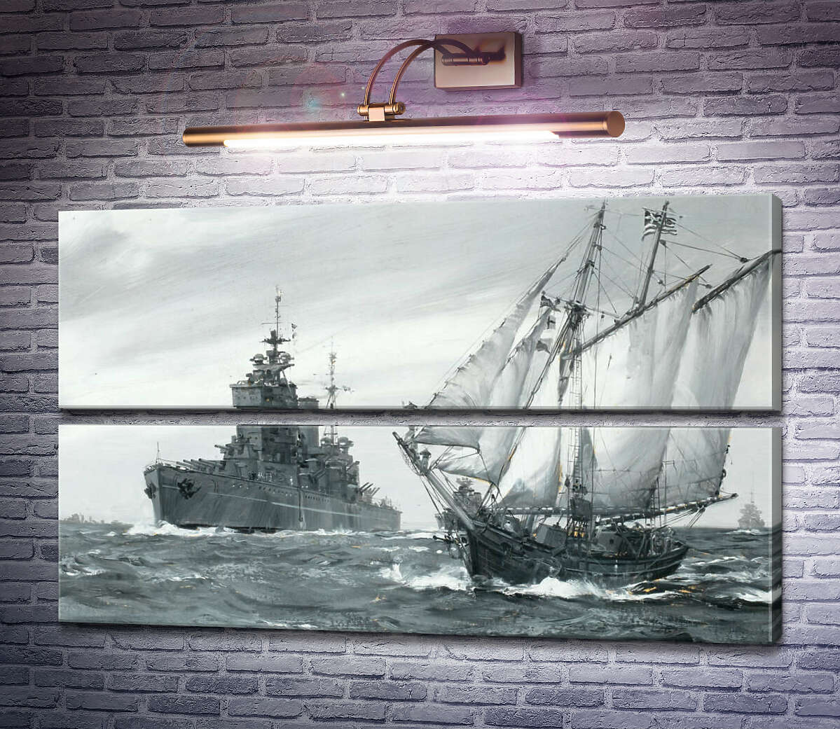 Модульна картина Лінкор HMS. Король Георг V ремонтує грецьку торгову шхуну у морі (Модуль №7) Монтегю Доусон