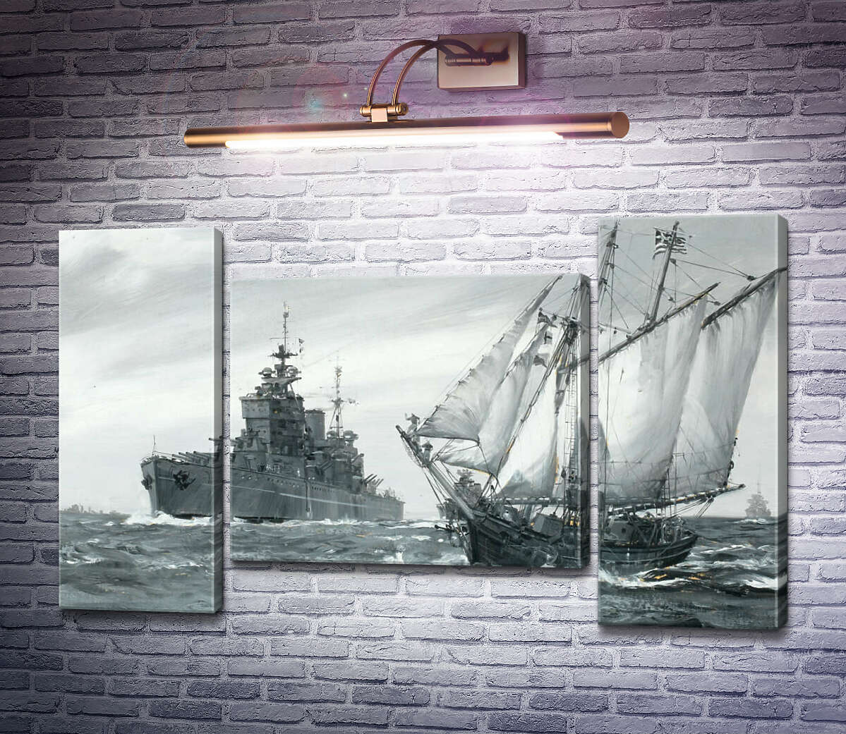 Модульная картина Линкор H.M.S. Король Георг V ремонтирует греческую торговую шхуну в море (Модуль №11) Монтегю Доусон Модульная картина Линкор H.M.S. Король Георг V ремонтирует греческую торговую шхуну в море (Модуль №11) Монтегю Доусон