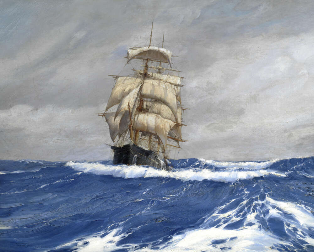 репродукция картина-постер  Катясь вдоль - американский пакетбот Gleaner в море Монтегю Доусон