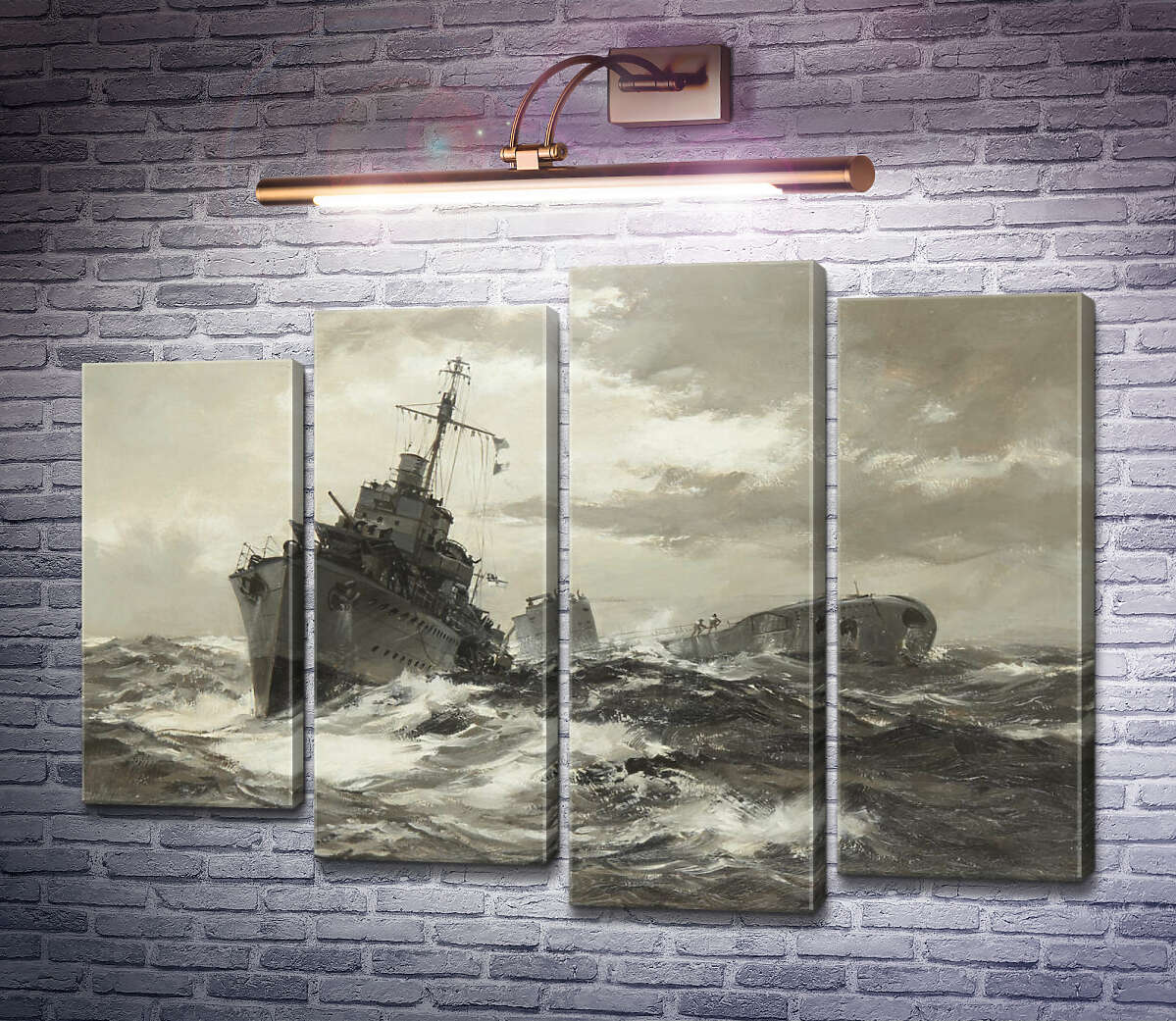 Модульная картина HMS Fame признает подводную лодку союзника (Модуль №3) Монтегю Доусон Модульная картина HMS Fame признает подводную лодку союзника (Модуль №3) Монтегю Доусон