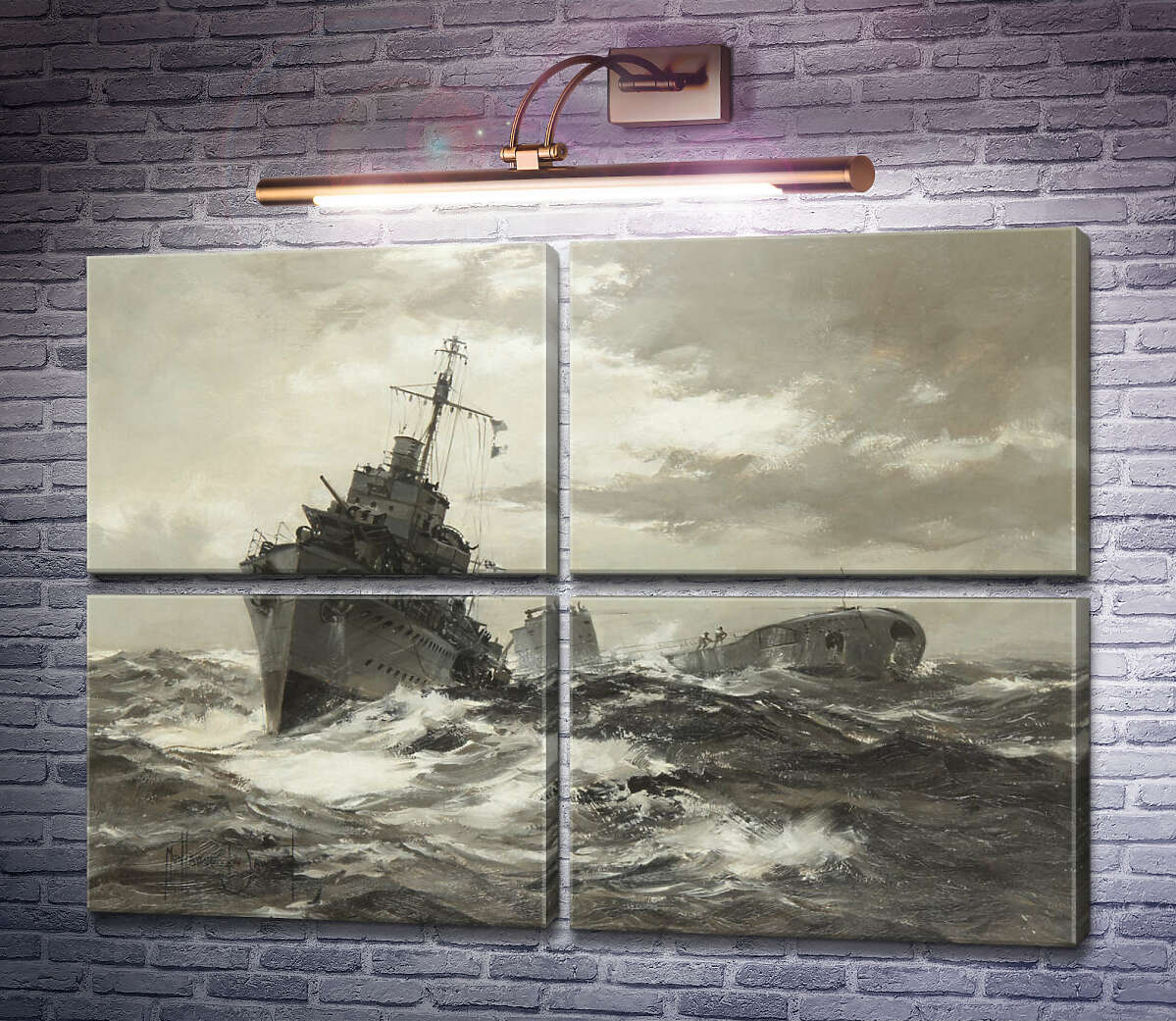 Модульная картина HMS Fame признает подводную лодку союзника (Модуль №25) Монтегю Доусон Модульная картина HMS Fame признает подводную лодку союзника (Модуль №25) Монтегю Доусон