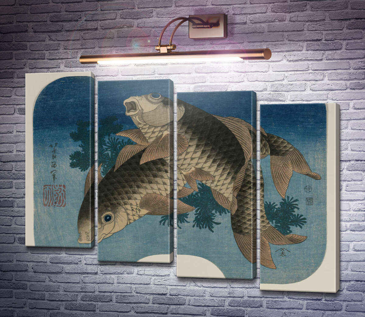 Модульна картина Плавання коропа водними водоростями (Модуль №19) Кацусика Хокусай Модульна картина Плавання коропа водними водоростями (Модуль №19) Кацусика Хокусай