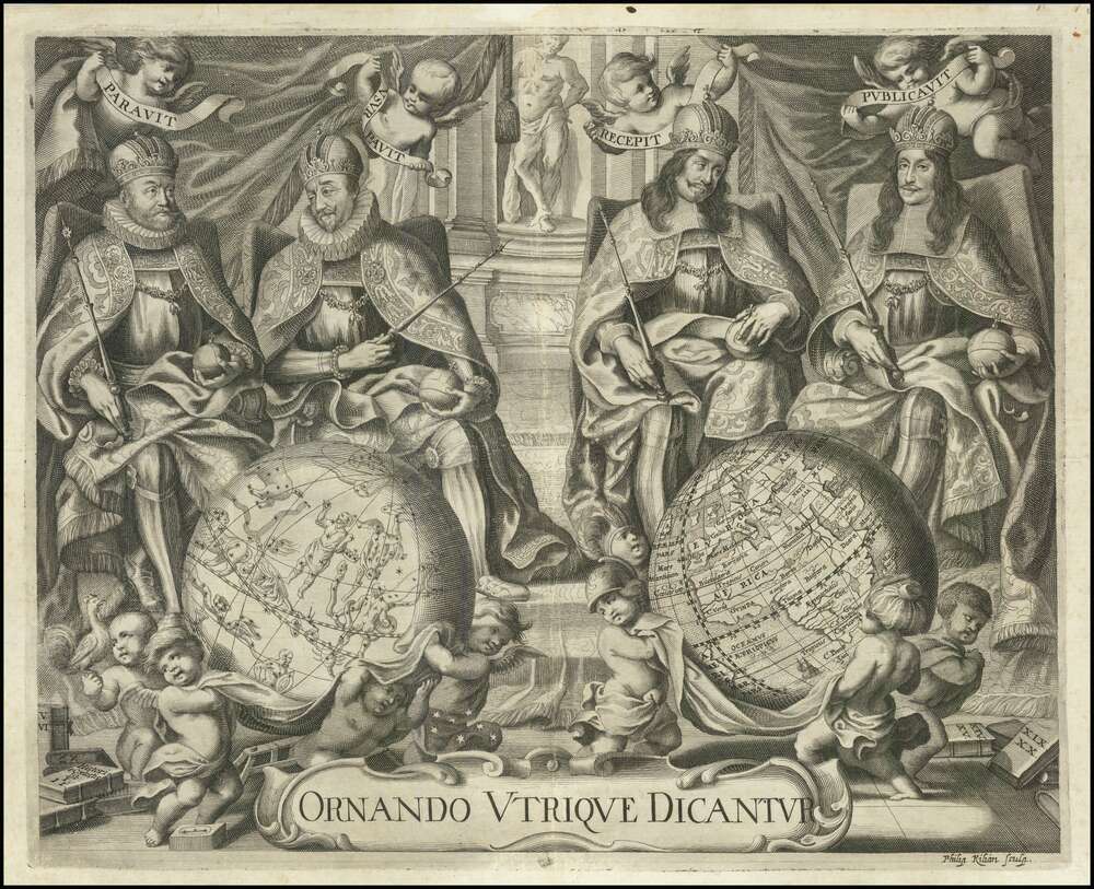 репродукція картина-постер  Чотири імператори Священної Римської Імперії XVI ст. перед глобусами, Філіп Кіліан, 1680