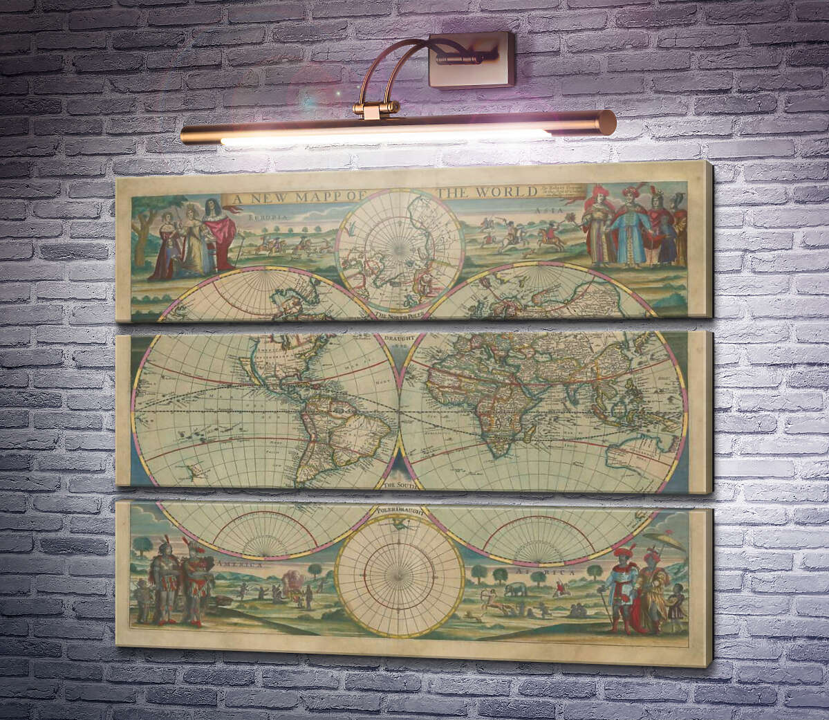 Модульная картина Новая карта мира Роберта Грина, 1676 г (Модуль №15)