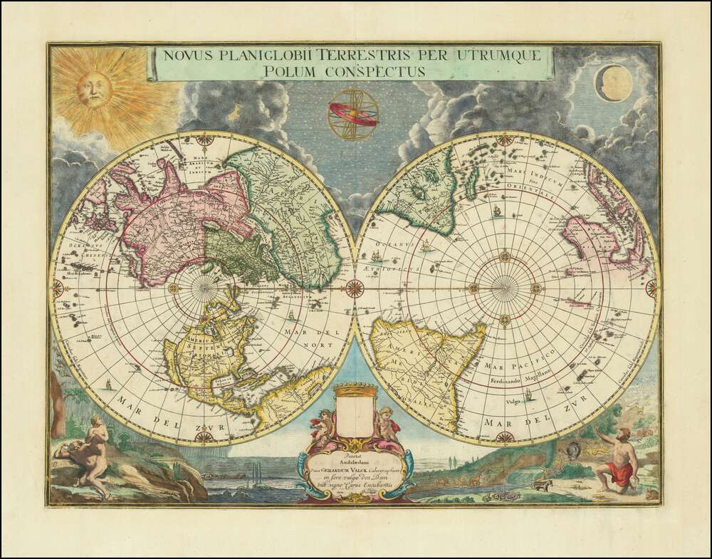 репродукція картина-постер  Новий погляд на планету Земля з обох полюсів, Джерард Валк, 1672 р