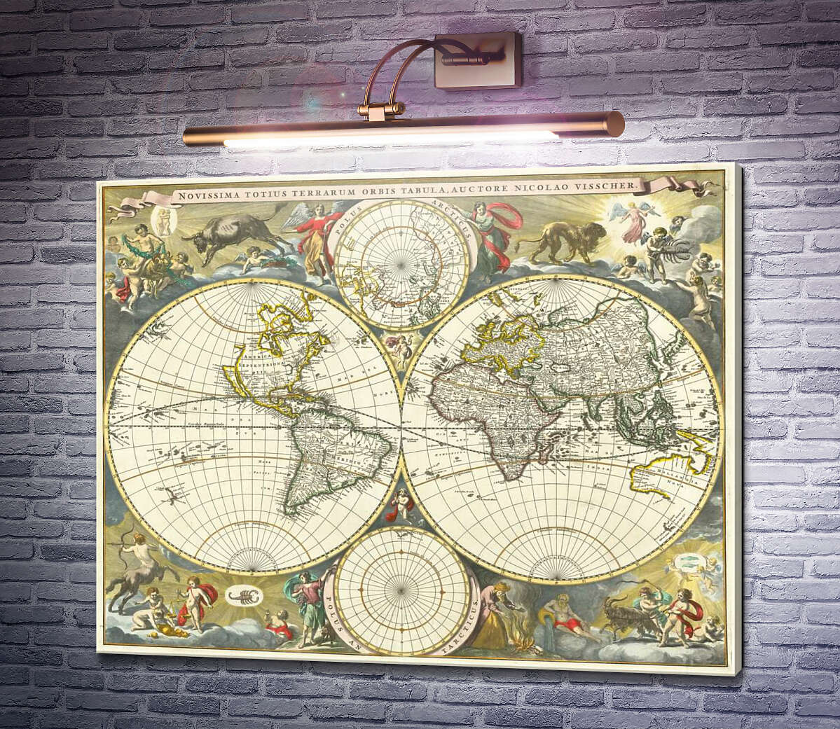 Картина Двопівкульна карта світу Ніколаса Вішера, 1679 р.