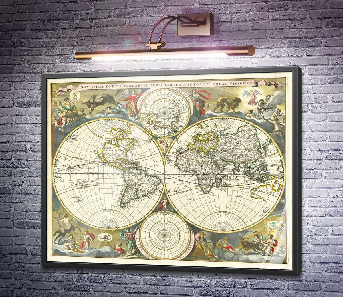 Постер Двопівкульна карта світу Ніколаса Вішера, 1679 р.