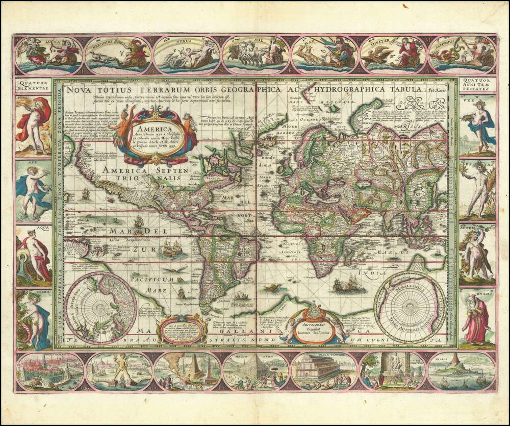 репродукція картина-постер  Нова географічна та гідрографічна карта всієї Землі, Пітер ван ден Кір, 1608 р.