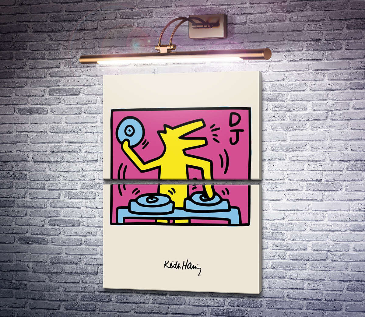 Модульная картина Волк Диджей (Модуль №7) Кит Харинг (Keith Haring)
