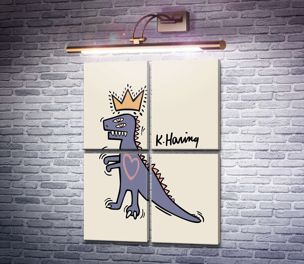 Модульная картина Король-динозавр (Модуль №25) Кит Харинг (Keith Haring)