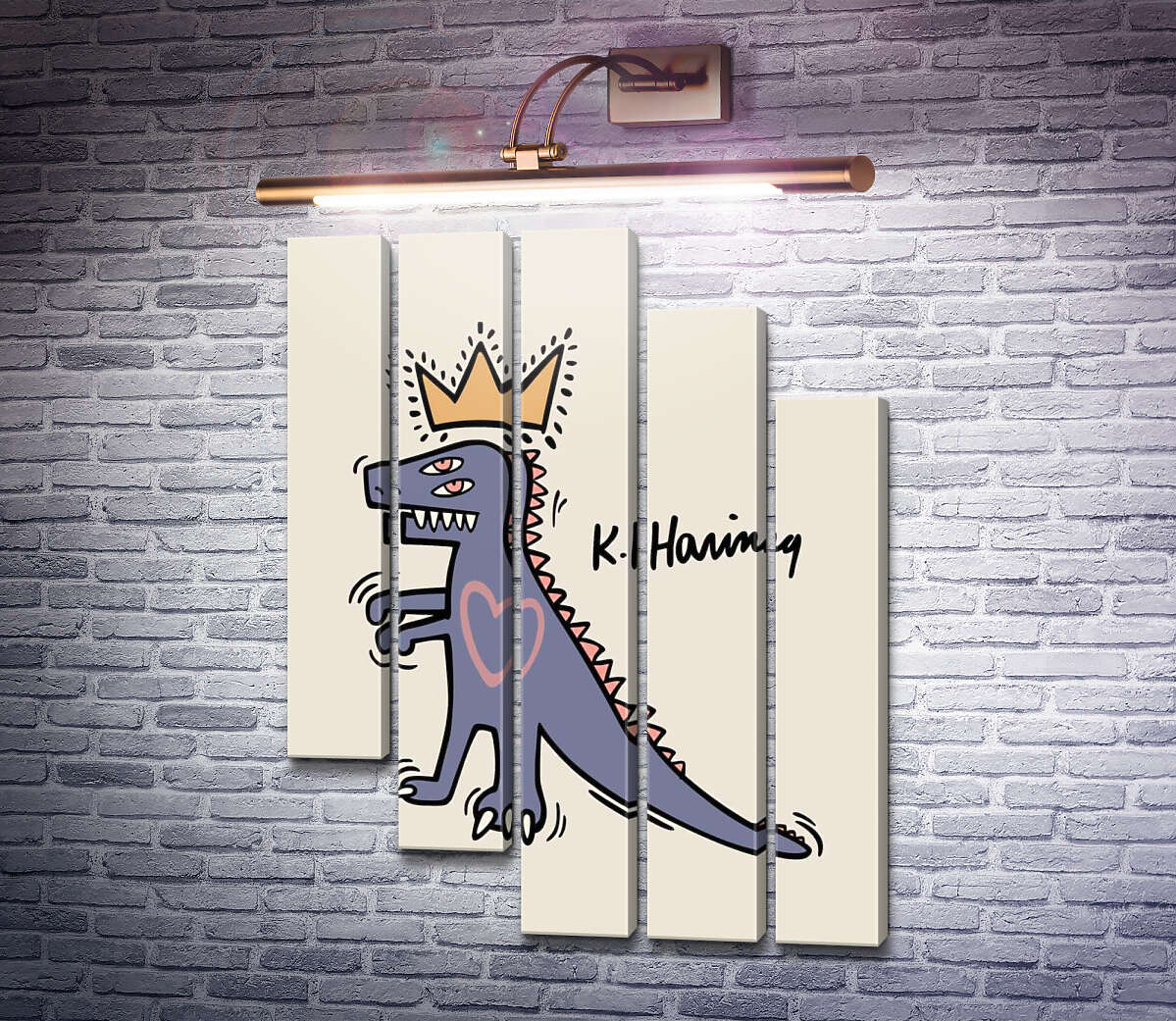 Модульная картина Король-динозавр (Модуль №28) Кит Харинг (Keith Haring)