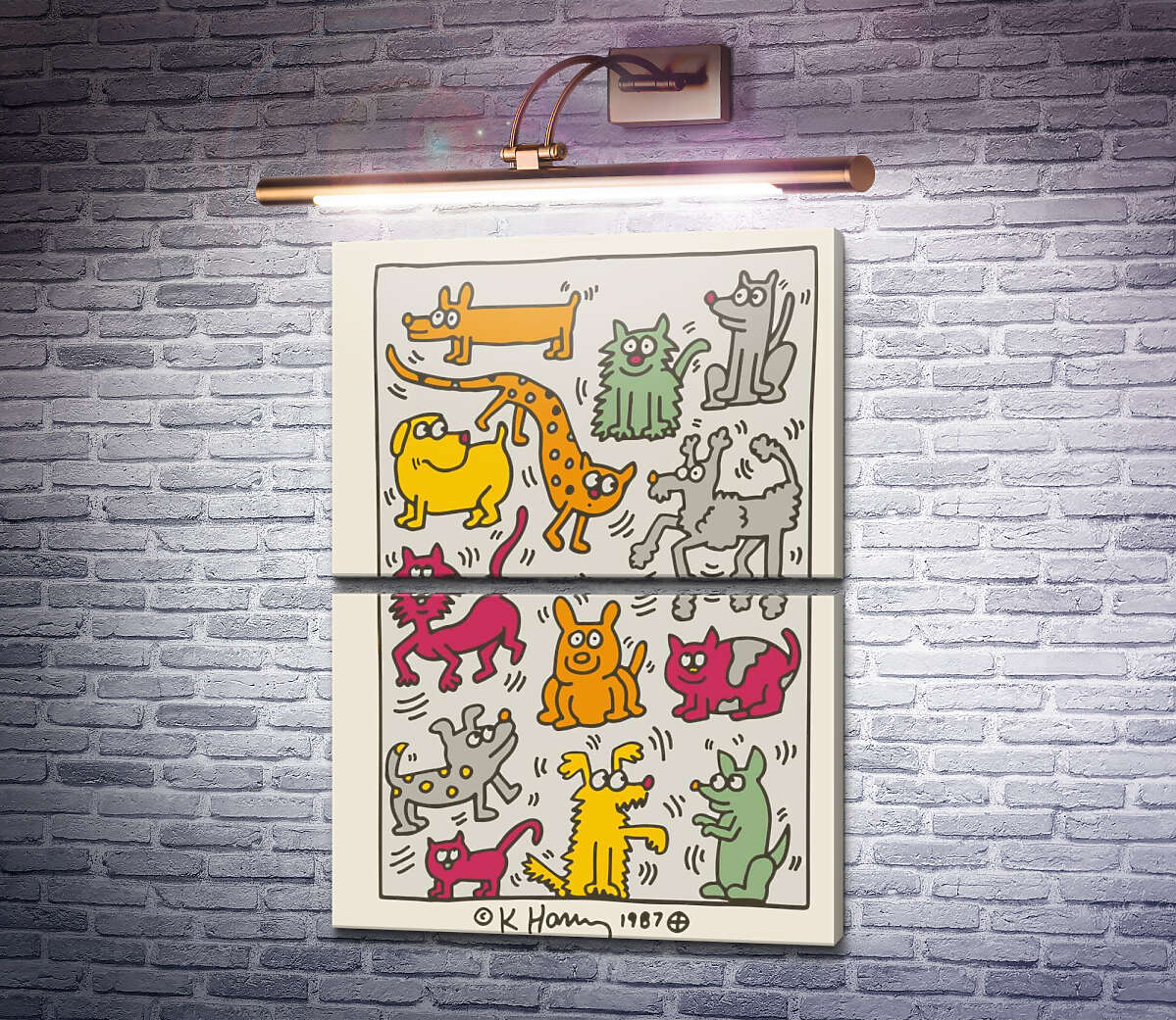 Модульная картина Кошки и собаки (Модуль №7) Кит Харинг (Keith Haring)